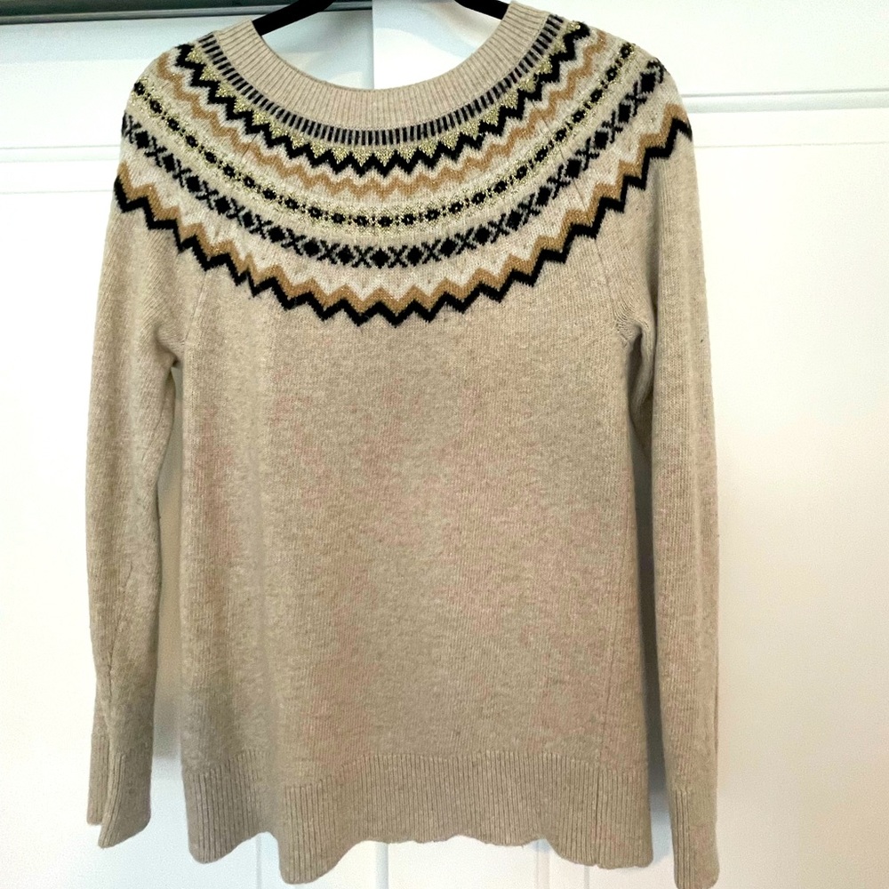Loft Beige, Black, and Gold Sweater size Medium